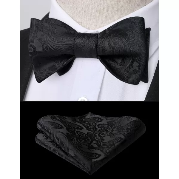 HISDERN Mens Bow Ties Floral Paisley Self Bow Ties for Men Formal Woven Silk Pocket Square Set with Gift Box for wedding