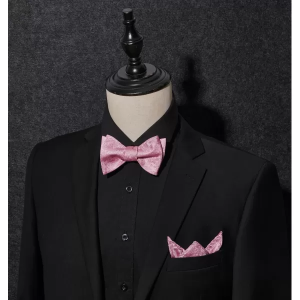 HISDERN Mens Bow Ties Floral Paisley Self Bow Ties for Men Formal Woven Silk Pocket Square Set with Gift Box for wedding