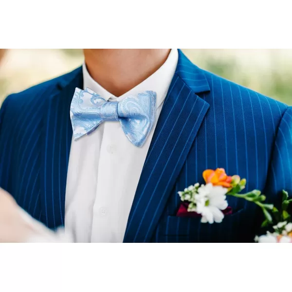 HISDERN Mens Bow Ties Floral Paisley Self Bow Ties for Men Formal Woven Silk Pocket Square Set with Gift Box for wedding