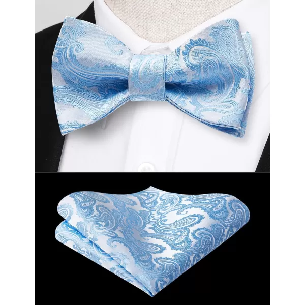 HISDERN Mens Bow Ties Floral Paisley Self Bow Ties for Men Formal Woven Silk Pocket Square Set with Gift Box for wedding
