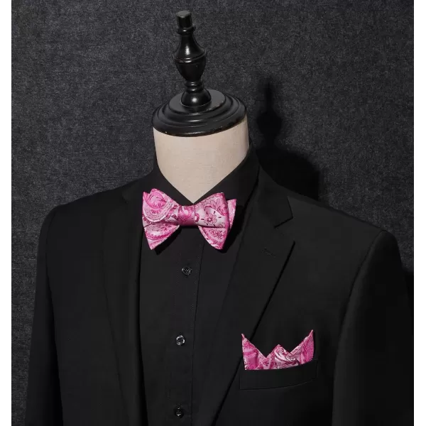 HISDERN Mens Bow Ties Floral Paisley Self Bow Ties for Men Formal Woven Silk Pocket Square Set with Gift Box for wedding