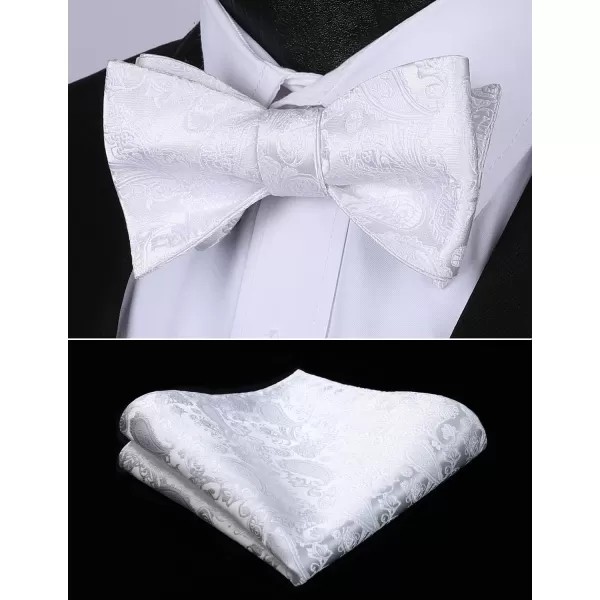 HISDERN Mens Bow Ties Floral Paisley Self Bow Ties for Men Formal Woven Silk Pocket Square Set with Gift Box for wedding
