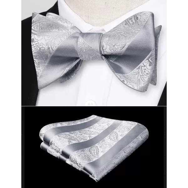 HISDERN Mens Bow Ties Floral Paisley Self Bow Ties for Men Formal Woven Silk Pocket Square Set with Gift Box for wedding