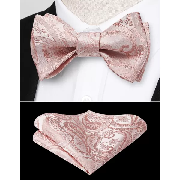 HISDERN Mens Bow Ties Floral Paisley Self Bow Ties for Men Formal Woven Silk Pocket Square Set with Gift Box for wedding