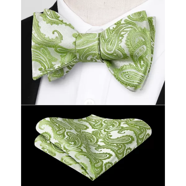 HISDERN Mens Bow Ties Floral Paisley Self Bow Ties for Men Formal Woven Silk Pocket Square Set with Gift Box for wedding