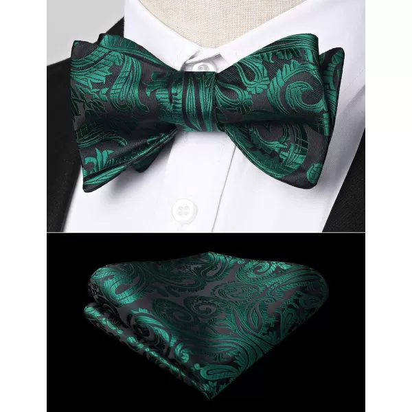 HISDERN Mens Bow Ties Floral Paisley Self Bow Ties for Men Formal Woven Silk Pocket Square Set with Gift Box for wedding