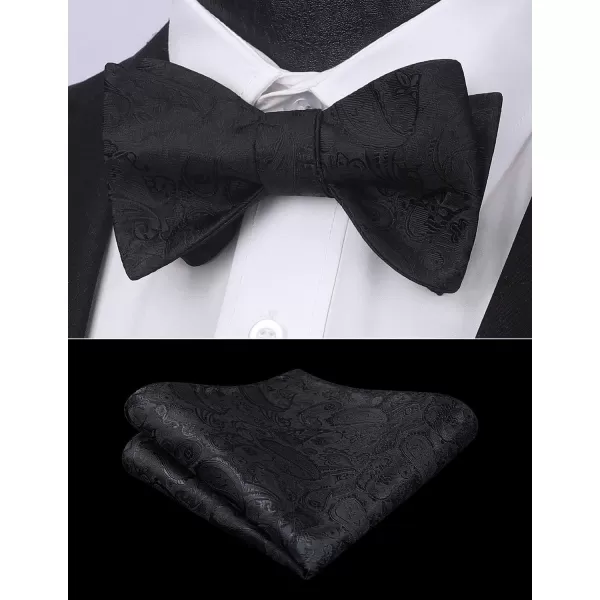 HISDERN Mens Bow Ties Floral Paisley Self Bow Ties for Men Formal Woven Silk Pocket Square Set with Gift Box for wedding