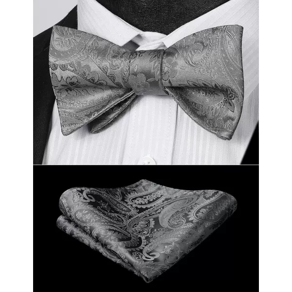 HISDERN Mens Bow Ties Floral Paisley Self Bow Ties for Men Formal Woven Silk Pocket Square Set with Gift Box for wedding