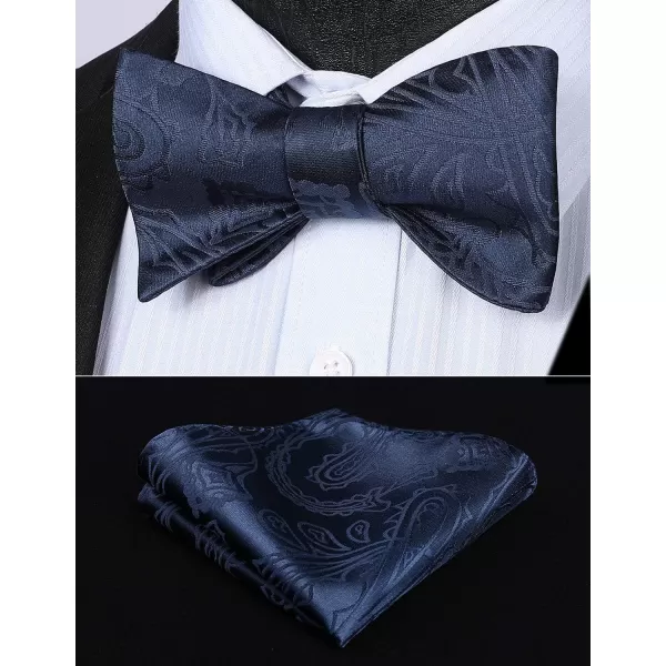 HISDERN Mens Bow Ties Floral Paisley Self Bow Ties for Men Formal Woven Silk Pocket Square Set with Gift Box for wedding