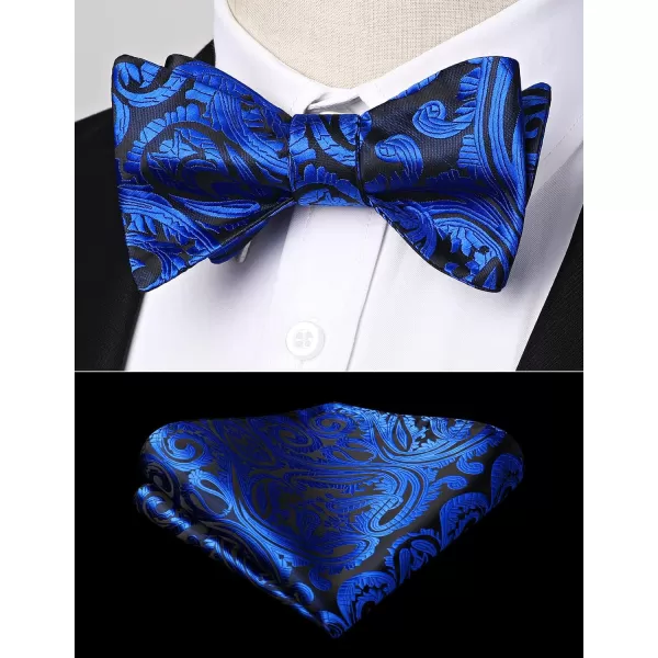 HISDERN Mens Bow Ties Floral Paisley Self Bow Ties for Men Formal Woven Silk Pocket Square Set with Gift Box for wedding