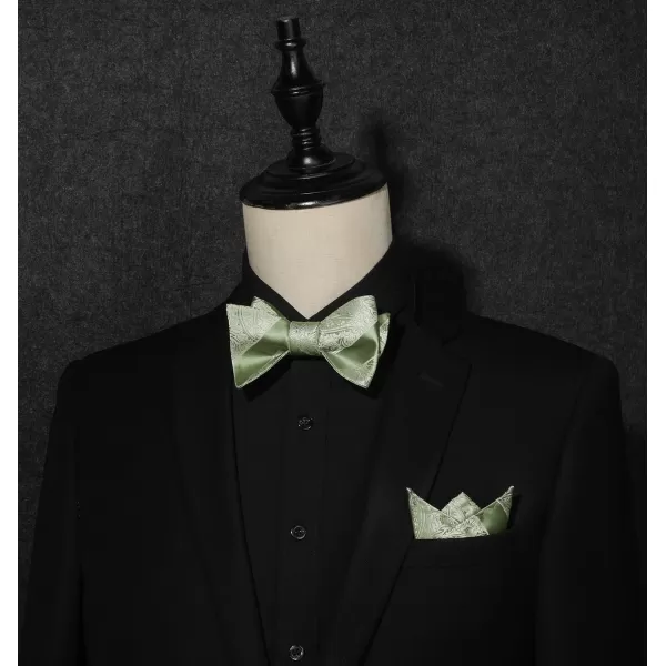 HISDERN Mens Bow Ties Floral Paisley Self Bow Ties for Men Formal Woven Silk Pocket Square Set with Gift Box for wedding