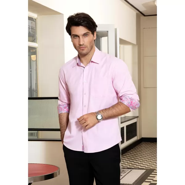 HISDERN Mens Business Dress Shirts Long Sleeve Casual Button Down Shirt Formal Inner Collar Contrast Shirt for Men Wedding