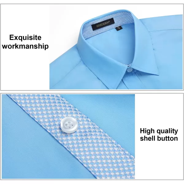 HISDERN Mens Business Dress Shirts Long Sleeve Casual Button Down Shirt Formal Inner Collar Contrast Shirt for Men Wedding