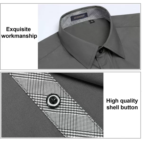 HISDERN Mens Business Dress Shirts Long Sleeve Casual Button Down Shirt Formal Inner Collar Contrast Shirt for Men Wedding