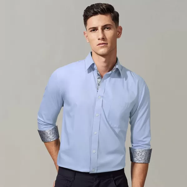 HISDERN Mens Business Dress Shirts Long Sleeve Casual Button Down Shirt Formal Inner Collar Contrast Shirt for Men Wedding
