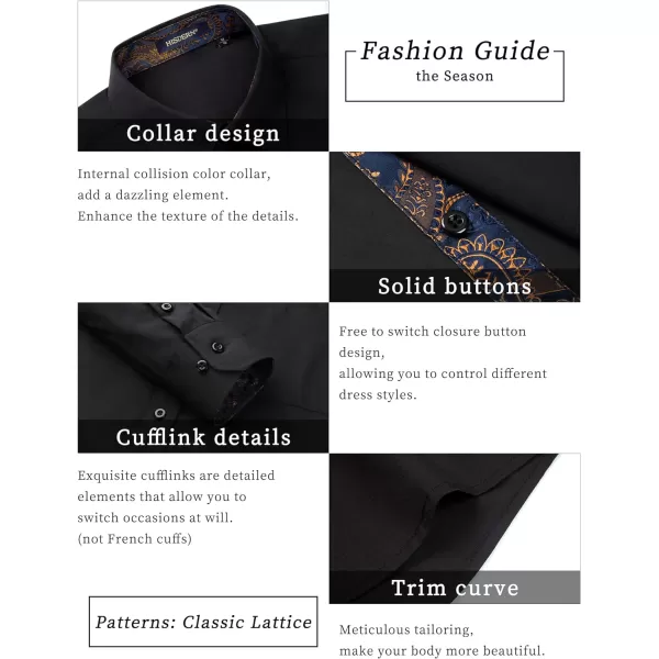 HISDERN Mens Business Dress Shirts Long Sleeve Casual Button Down Shirt Formal Inner Collar Contrast Shirt for Men Wedding