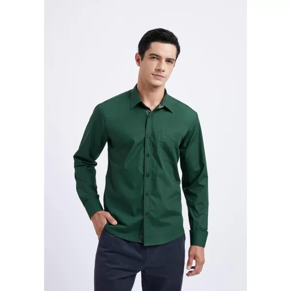 HISDERN Mens Business Dress Shirts Long Sleeve Casual Button Down Shirt Formal Inner Collar Contrast Shirt for Men Wedding