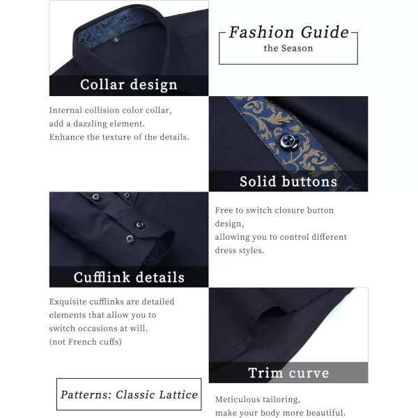 HISDERN Mens Business Dress Shirts Long Sleeve Casual Button Down Shirt Formal Inner Collar Contrast Shirt for Men Wedding
