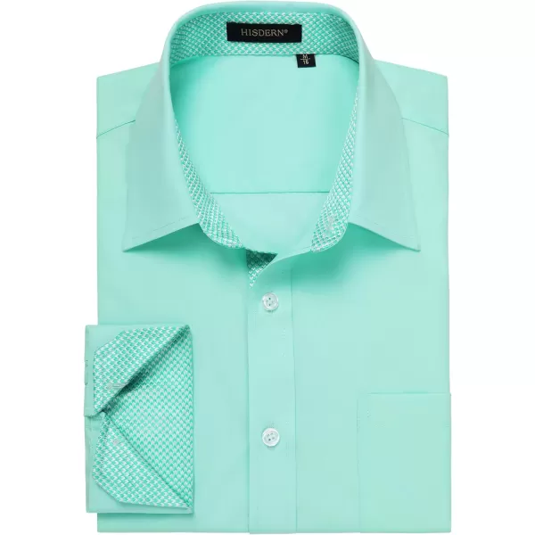 HISDERN Mens Business Dress Shirts Long Sleeve Casual Button Down Shirt Formal Inner Collar Contrast Shirt for Men Wedding