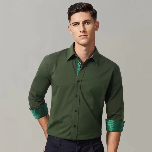 HISDERN Mens Business Dress Shirts Long Sleeve Casual Button Down Shirt Formal Inner Collar Contrast Shirt for Men Wedding