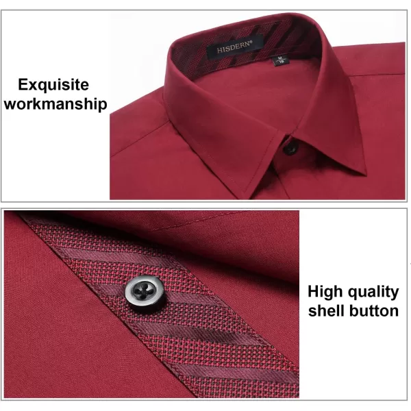 HISDERN Mens Business Dress Shirts Long Sleeve Casual Button Down Shirt Formal Inner Collar Contrast Shirt for Men Wedding