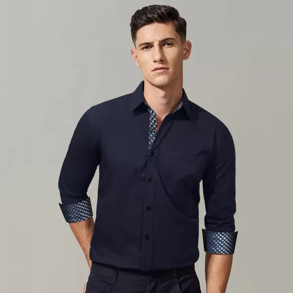 HISDERN Mens Business Dress Shirts Long Sleeve Casual Button Down Shirt Formal Inner Collar Contrast Shirt for Men Wedding