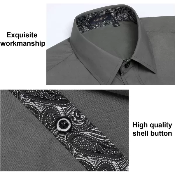 HISDERN Mens Business Dress Shirts Long Sleeve Casual Button Down Shirt Formal Inner Collar Contrast Shirt for Men Wedding