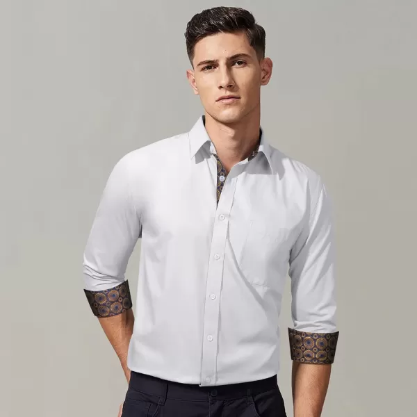 HISDERN Mens Business Dress Shirts Long Sleeve Casual Button Down Shirt Formal Inner Collar Contrast Shirt for Men Wedding