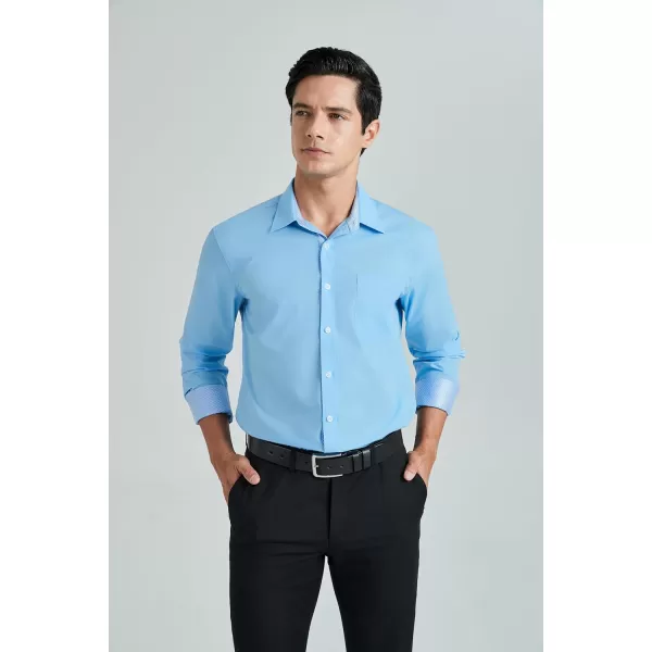 HISDERN Mens Business Dress Shirts Long Sleeve Casual Button Down Shirt Formal Inner Collar Contrast Shirt for Men Wedding