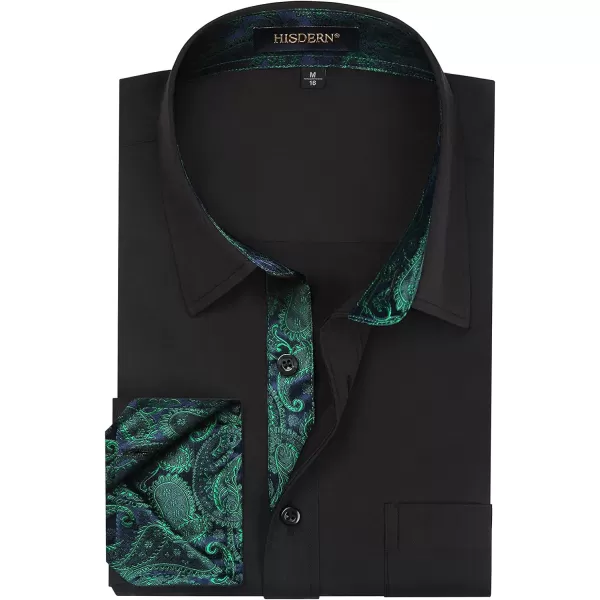 HISDERN Mens Business Dress Shirts Long Sleeve Casual Button Down Shirt Formal Inner Collar Contrast Shirt for Men Wedding