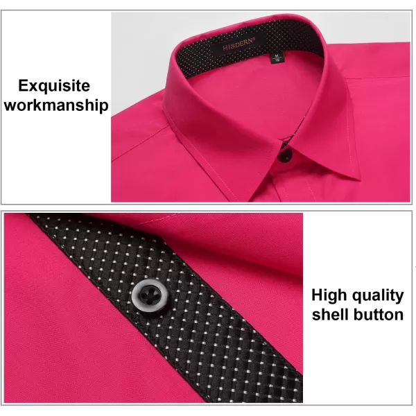 HISDERN Mens Business Dress Shirts Long Sleeve Casual Button Down Shirt Formal Inner Collar Contrast Shirt for Men Wedding