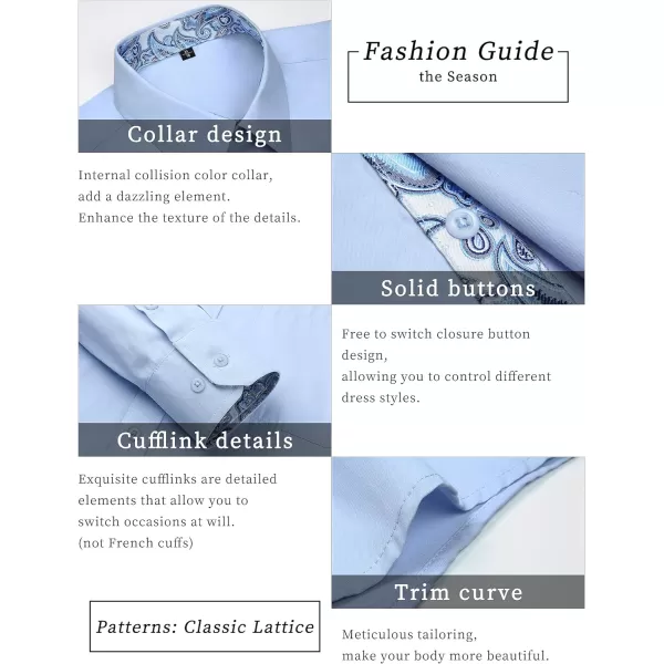 HISDERN Mens Business Dress Shirts Long Sleeve Casual Button Down Shirt Formal Inner Collar Contrast Shirt for Men Wedding