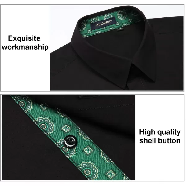HISDERN Mens Business Dress Shirts Long Sleeve Casual Button Down Shirt Formal Inner Collar Contrast Shirt for Men Wedding