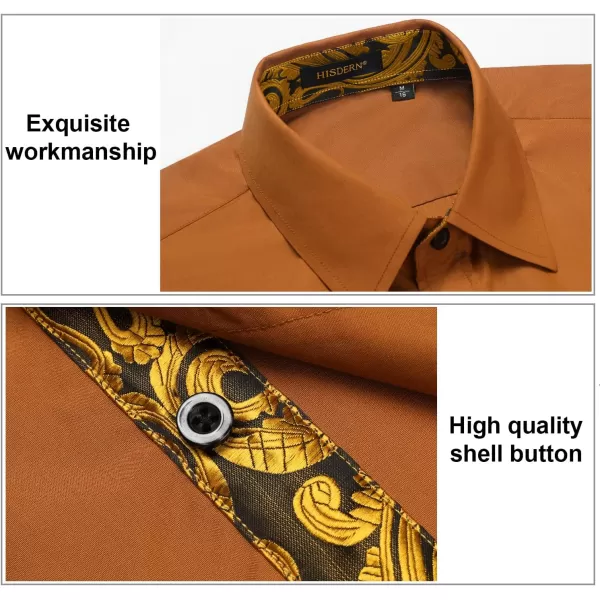 HISDERN Mens Business Dress Shirts Long Sleeve Casual Button Down Shirt Formal Inner Collar Contrast Shirt for Men Wedding