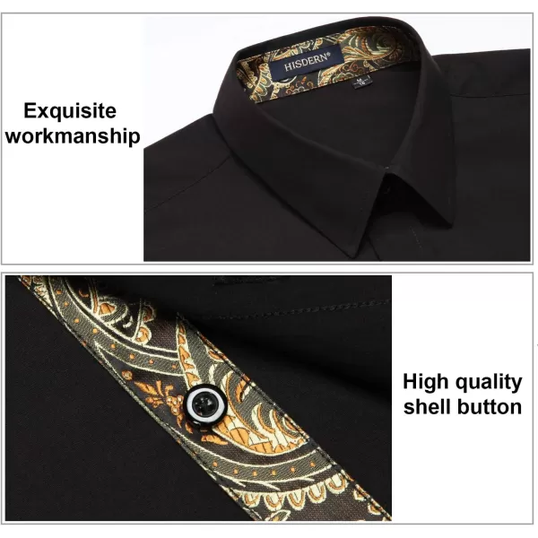 HISDERN Mens Business Dress Shirts Long Sleeve Casual Button Down Shirt Formal Inner Collar Contrast Shirt for Men Wedding