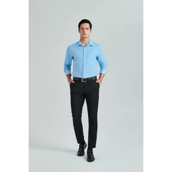 HISDERN Mens Business Dress Shirts Long Sleeve Casual Button Down Shirt Formal Inner Collar Contrast Shirt for Men Wedding