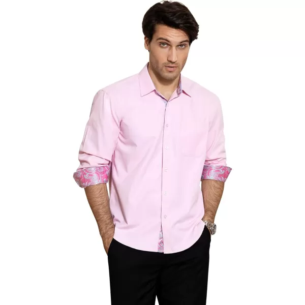 HISDERN Mens Business Dress Shirts Long Sleeve Casual Button Down Shirt Formal Inner Collar Contrast Shirt for Men Wedding