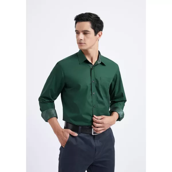 HISDERN Mens Business Dress Shirts Long Sleeve Casual Button Down Shirt Formal Inner Collar Contrast Shirt for Men Wedding