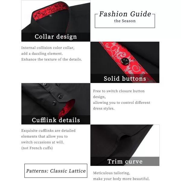 HISDERN Mens Business Dress Shirts Long Sleeve Casual Button Down Shirt Formal Inner Collar Contrast Shirt for Men Wedding