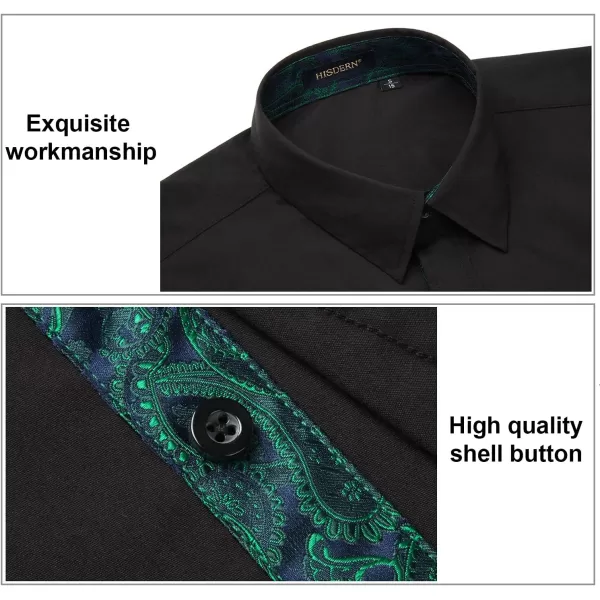HISDERN Mens Business Dress Shirts Long Sleeve Casual Button Down Shirt Formal Inner Collar Contrast Shirt for Men Wedding