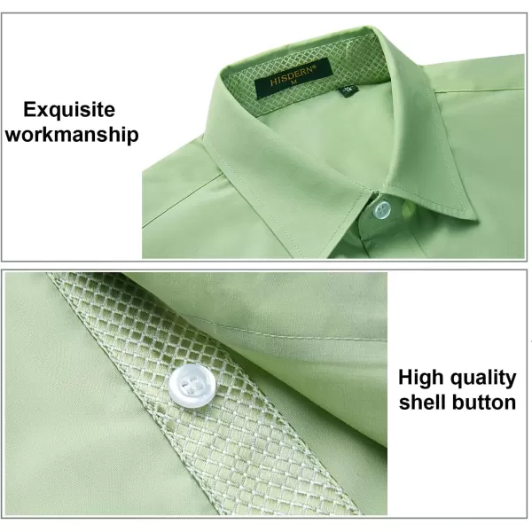 HISDERN Mens Business Dress Shirts Long Sleeve Casual Button Down Shirt Formal Inner Collar Contrast Shirt for Men Wedding