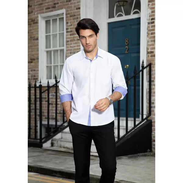 HISDERN Mens Business Dress Shirts Long Sleeve Casual Button Down Shirt Formal Inner Collar Contrast Shirt for Men Wedding
