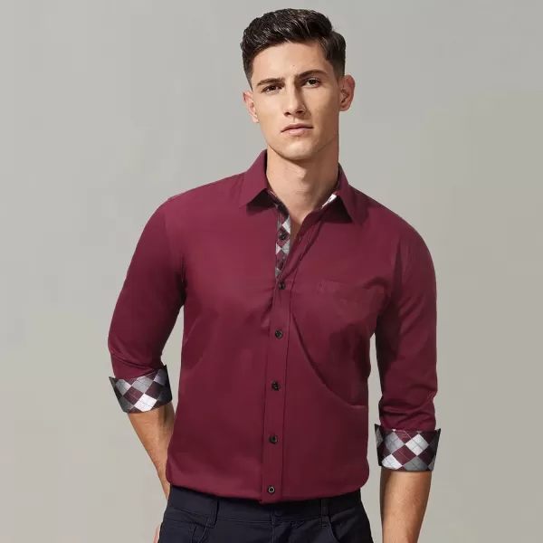 HISDERN Mens Business Dress Shirts Long Sleeve Casual Button Down Shirt Formal Inner Collar Contrast Shirt for Men Wedding