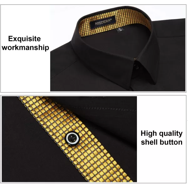 HISDERN Mens Business Dress Shirts Long Sleeve Casual Button Down Shirt Formal Inner Collar Contrast Shirt for Men Wedding