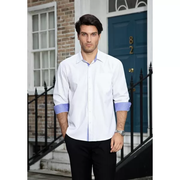 HISDERN Mens Business Dress Shirts Long Sleeve Casual Button Down Shirt Formal Inner Collar Contrast Shirt for Men Wedding