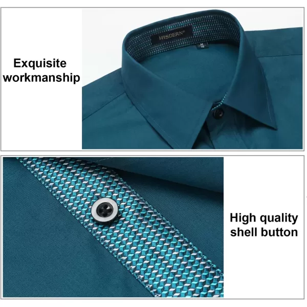 HISDERN Mens Business Dress Shirts Long Sleeve Casual Button Down Shirt Formal Inner Collar Contrast Shirt for Men Wedding