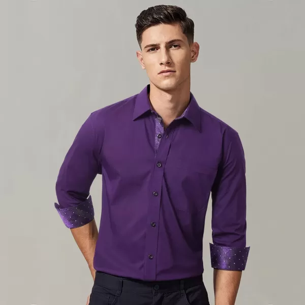 HISDERN Mens Business Dress Shirts Long Sleeve Casual Button Down Shirt Formal Inner Collar Contrast Shirt for Men Wedding