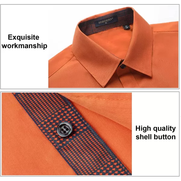 HISDERN Mens Business Dress Shirts Long Sleeve Casual Button Down Shirt Formal Inner Collar Contrast Shirt for Men Wedding