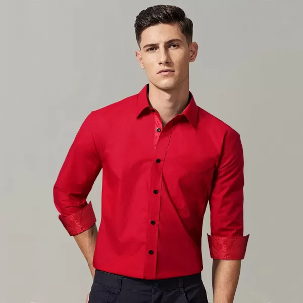 HISDERN Mens Business Dress Shirts Long Sleeve Casual Button Down Shirt Formal Inner Collar Contrast Shirt for Men Wedding