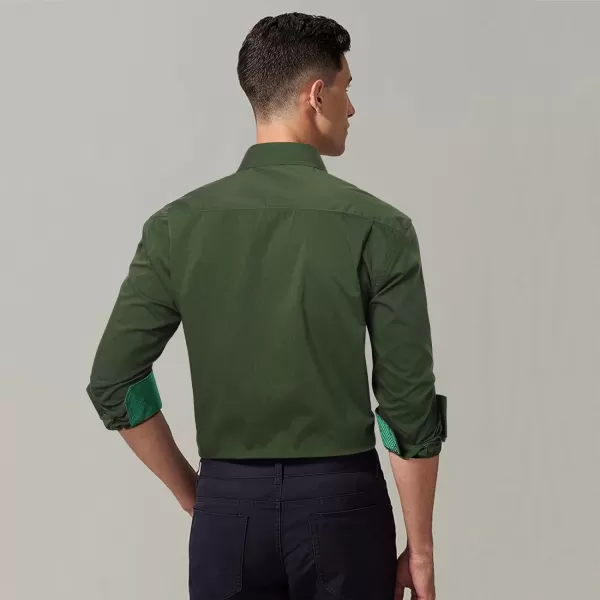 HISDERN Mens Business Dress Shirts Long Sleeve Casual Button Down Shirt Formal Inner Collar Contrast Shirt for Men Wedding
